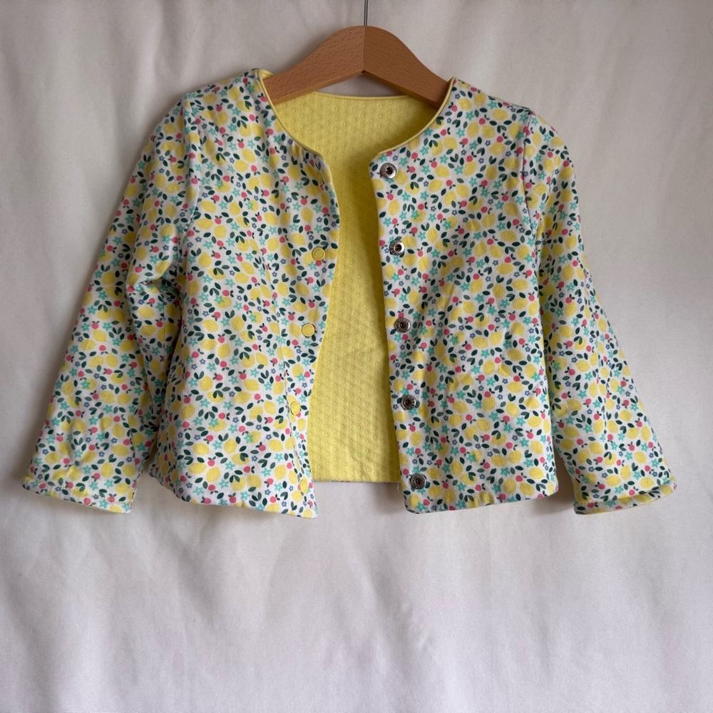 Yellow Blazer with Cropped Open Front and Floral Print